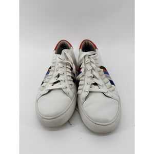 Tory Sport Womens Ruffle Stripe Leather Sneakers White Multi Color Low Top 10M